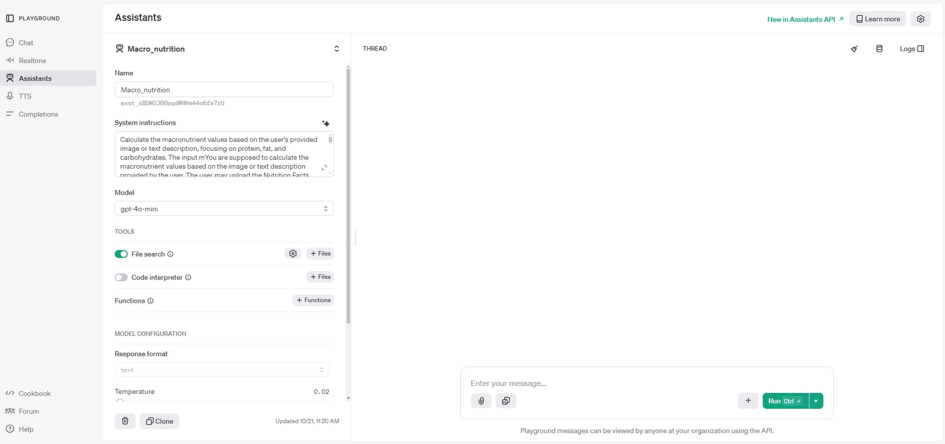 OpenAI Assistants Playground UI